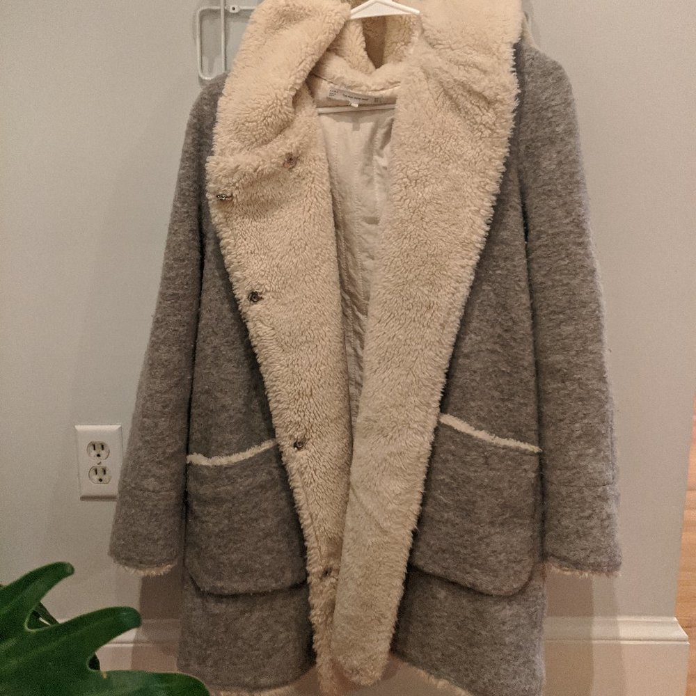 Zara Grey Puffy Sherpa / Wool Coat